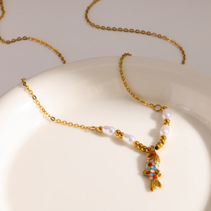 Colliers Pendentifs Pour Femmes, Style Océanique, Motif Poisson, En Acier Inoxydable Étanche, Couleur Or h5 Image3