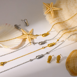 Ensembles De Bijoux Pour Femmes Simple Series Daily Oceanic Style Fish En Acier Inoxydable Étanche Couleur Or h5 Image3