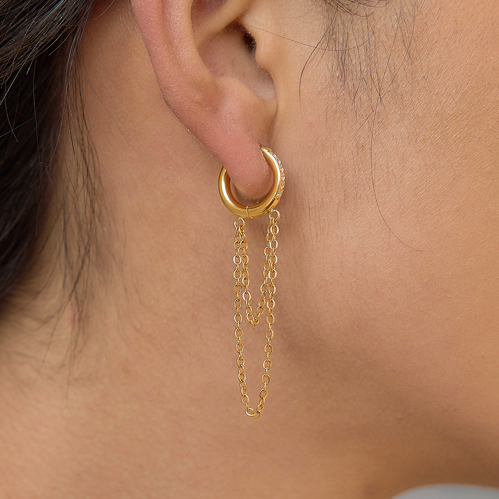 Boucles D'Oreilles Pendantes Pour Femmes, En Acier Inoxydable Imperméable Avec Strass Et Pompon Image4