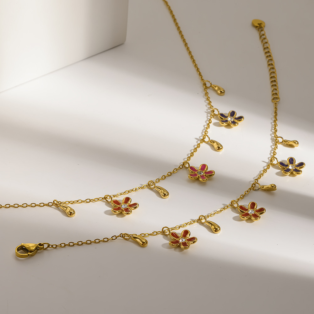 Ensembles De Bijoux Pour Femmes Élégants En Acier Inoxydable Doré, Ornés De Zircon Et De Fleurs, De La Série Romantique Image3