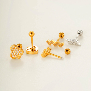 Boucles D'Oreilles Piercing Pour Femme, Style Simple, En Forme De Cœur Et De Papillon, Couleur Cuivre Doré Et Zircon. h5 Image3