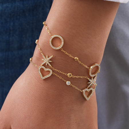 Bracelet chaîne femme simple et quotidien en acier inoxydable, étanche, couleur or, motif cœur et étoile. 2