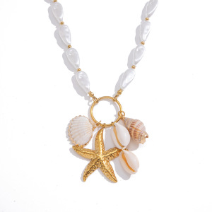 Colliers De Perles Pour Femmes En Acier Inoxydable, Imperméables, Couleur Or, Avec Coquillage Et Étoile De Mer h5 Image7