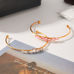 Bracelet Jonc Pour Femme En Acier Inoxydable, Forme Simple Elliptique, Étanche, Couleur Or, Zircon h5 Image5
