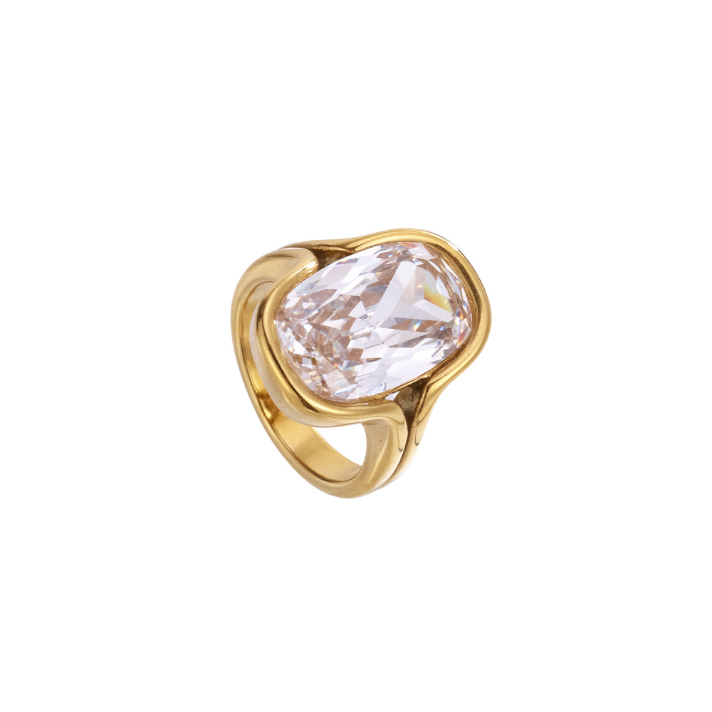Bagues Pour Femmes Luxueuses En Acier Inoxydable Doré, Étanches, De Forme Géométrique Et Serties De Zircon. Image5