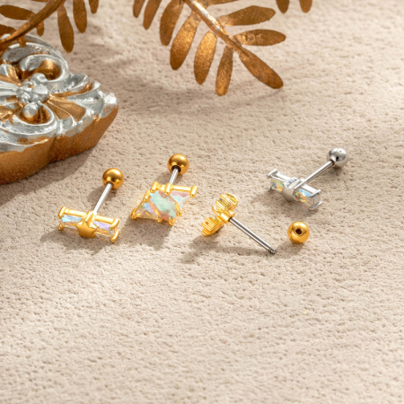 Boucles d'oreilles piercing femme, motif papillon étoile simple, couleur cuivre doré et zircon. 2