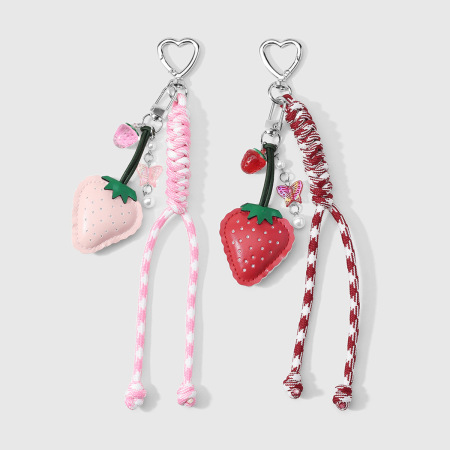 Breloques pour sac femme en PU, motif papillon fraise, couleur unie, de la collection Simple Series Sweet