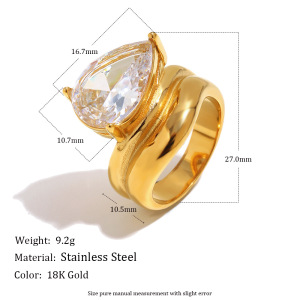 Bagues Pour Femmes En Acier Inoxydable Doré, Élégantes Et Imperméables, Ornées De Pierres Précieuses, Collection Luxueuse Series Elegant Droplet. h5 Image4