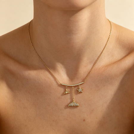 Colliers pendentifs pour femmes en acier inoxydable étanche couleur or avec strass, style océanique 2