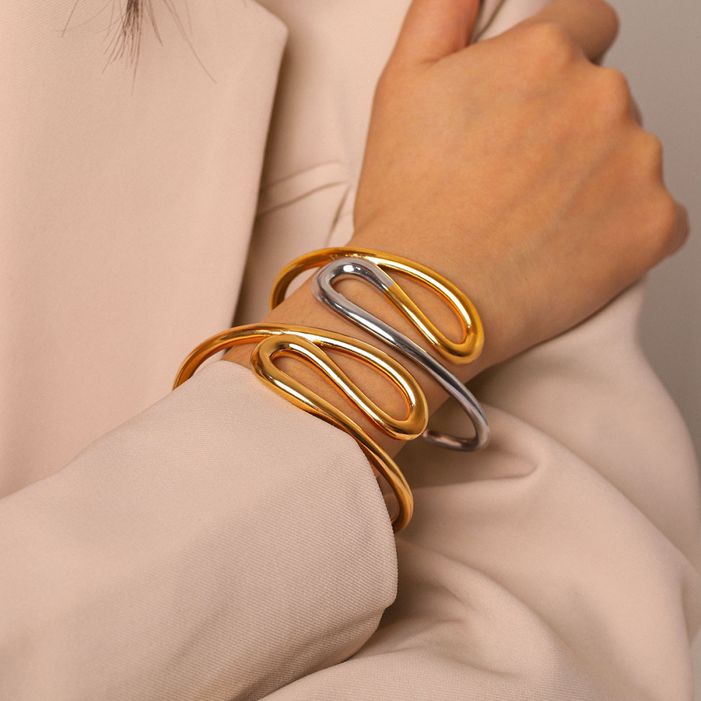 Bracelets Manchettes Pour Femmes En Acier Inoxydable Étanche, Couleurs Assorties Image4