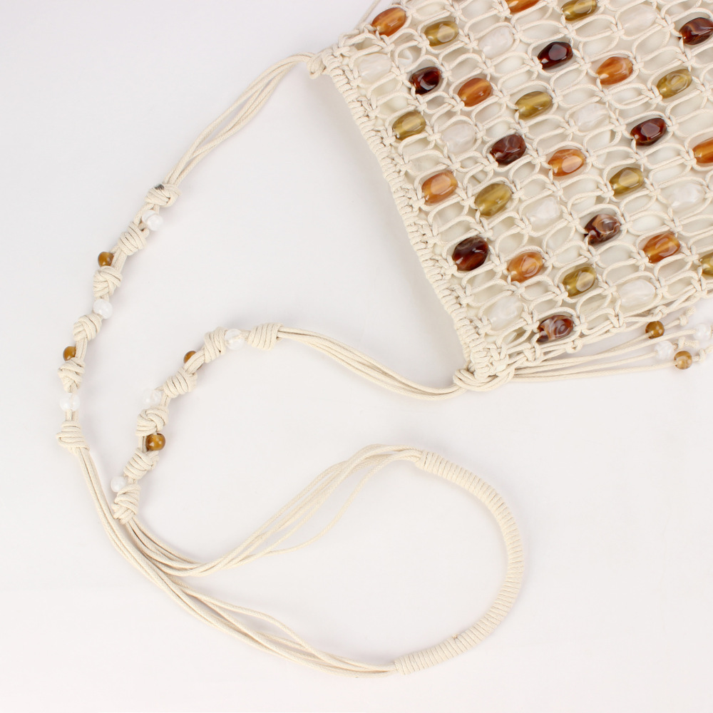 Sac Carré Pour Femme, Style Décontracté, Avec Pompons Tissés, Perles Et Corde Tressée. Image2