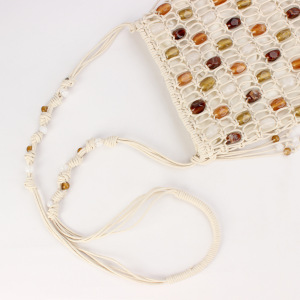 Sac Carré Pour Femme, Style Décontracté, Avec Pompons Tissés, Perles Et Corde Tressée. h5 Image2