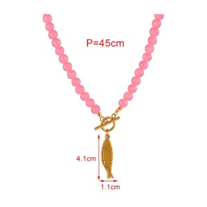 Colliers De Perles Pour Femmes Avec Pendentif Poisson En Acier Inoxydable Et Perles De Verre De Vacances h5 Image4