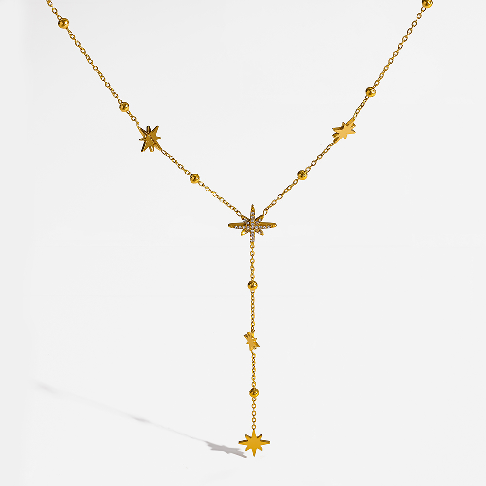 Colliers Pendentifs Pour Femmes, Luxueux Et Élégants, En Acier Inoxydable Étanche, Couleur Or, Motif Étoile h5Image4