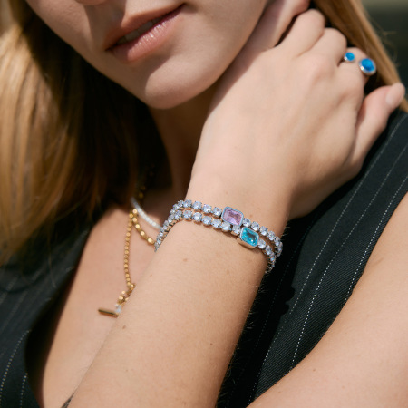 Bracelet chaîne femme luxueux et simple, rectangulaire, en acier inoxydable, étanche, couleur or, orné de zircon. 2