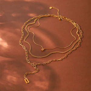 Colliers Superposés Pour Femmes, En Acier Inoxydable, Couleur Or, Étanches, De La Collection Simple Series Daily Chain h5 Image4