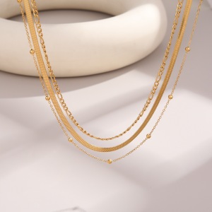 Colliers Simples Au Quotidien, En Acier Inoxydable Imperméable, Avec Perles Dorées Et Chaîne De Forme Irrégulière h5 Image2