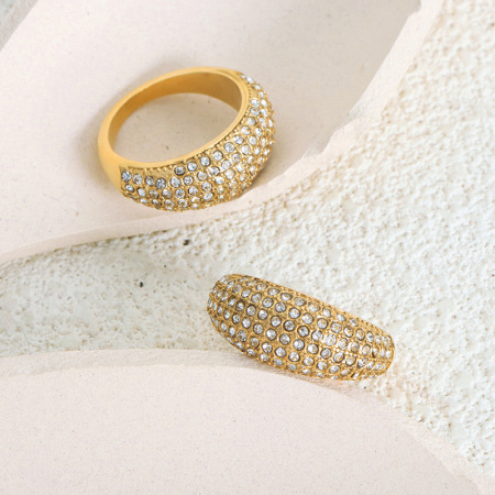 Bagues pour femmes luxueuses en acier inoxydable massif, étanches, couleur or, ornées de strass et de pierres précieuses. 2
