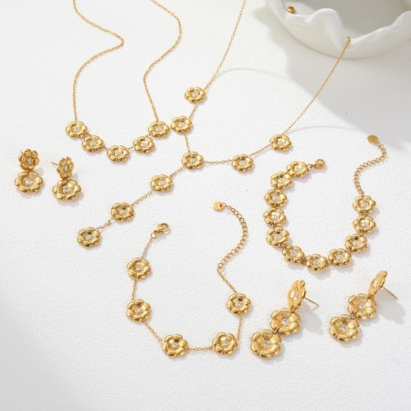 Ensembles de bijoux pour femmes en acier inoxydable étanches, collection Simple Series Sweet Flower 2