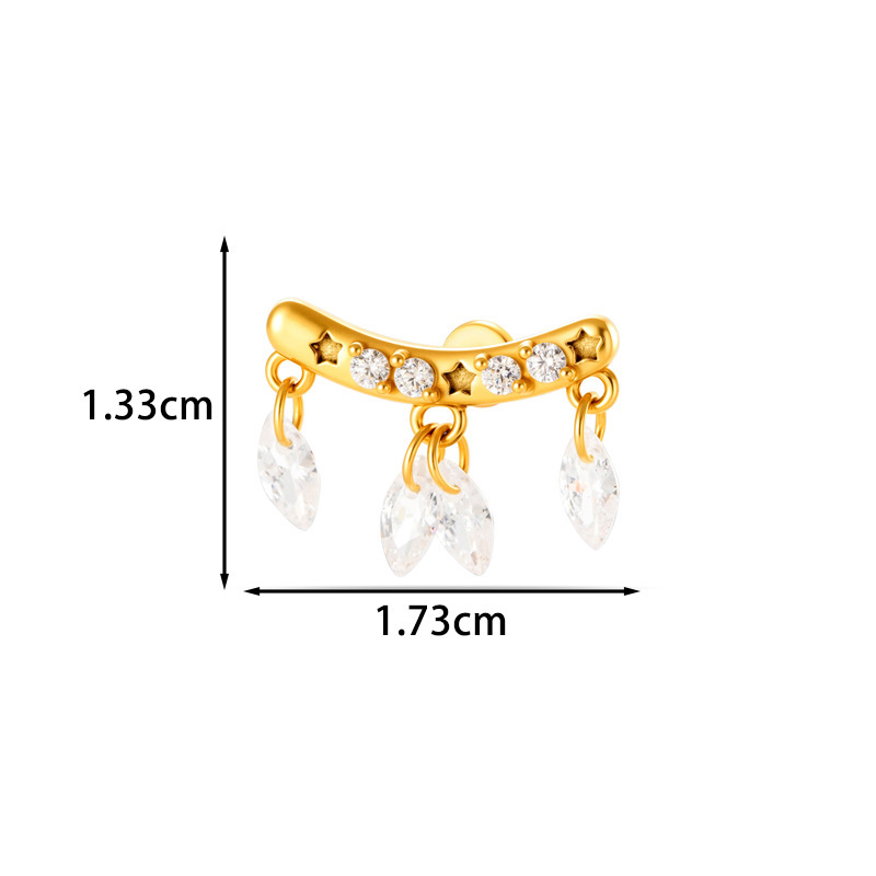 Boucles D'Oreilles Piercing Femme En Acier Inoxydable Étanche, Couleur Or, Motif Cœur, Nœud Papillon Et Étoile Image2
