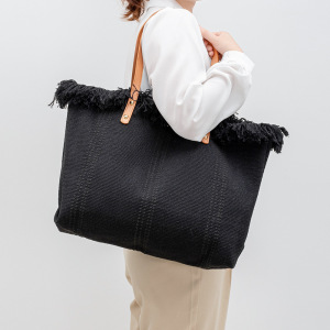 Sac Cabas Femme En Toile Unie À Pompons, Style Décontracté h5 Image3