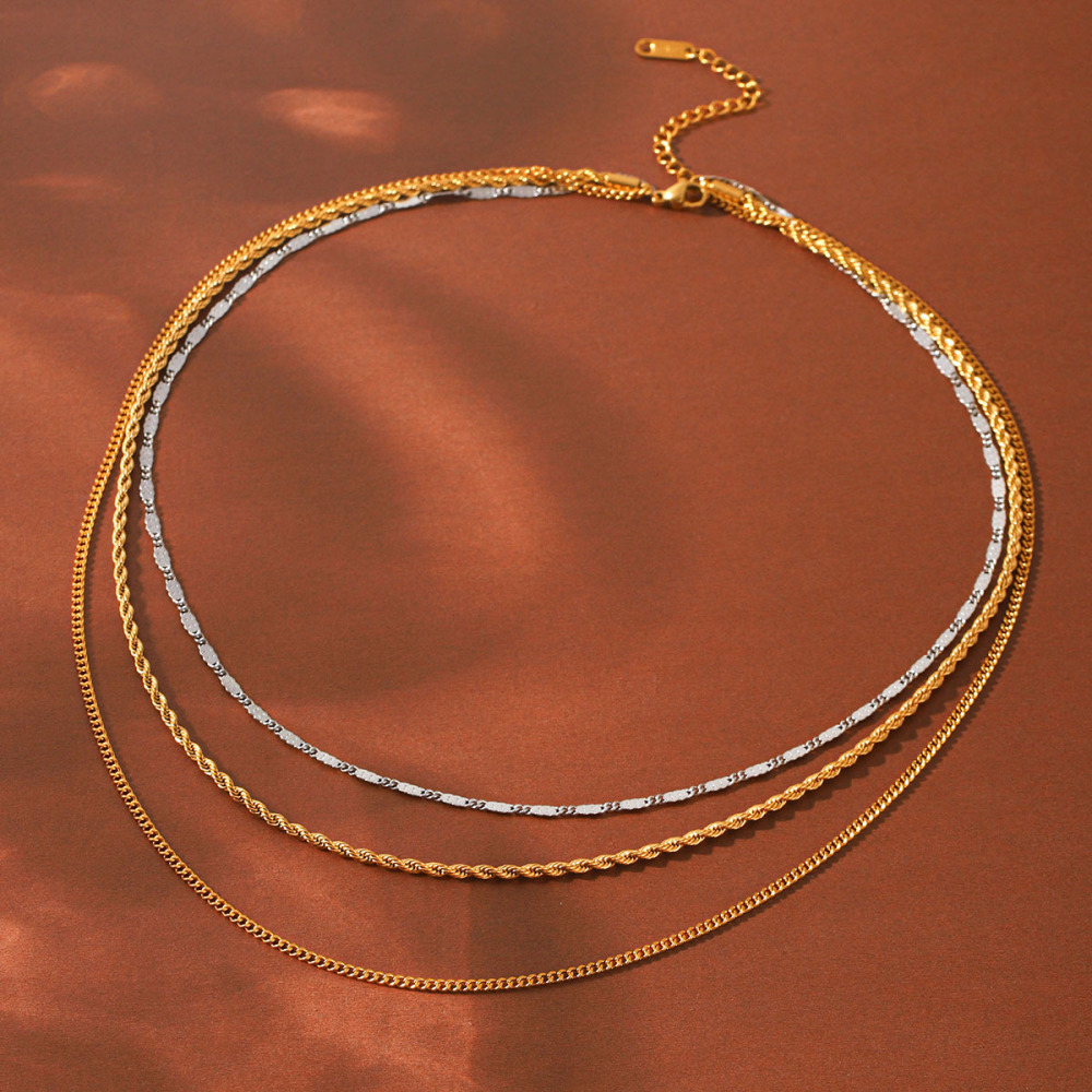 Colliers Superposés Pour Femmes, En Acier Inoxydable, Couleur Or, Étanches, De La Collection Simple Series Daily Chain h5Image4