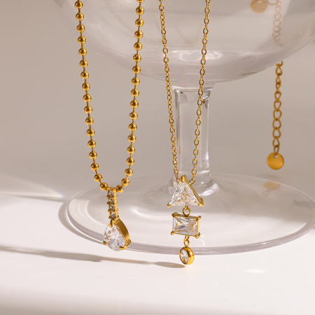 Colliers Pour Femmes Avec Pendentif En Forme De Goutte Triangulaire Géométrique, En Acier Inoxydable Étanche, Couleur Or Et Zircon.