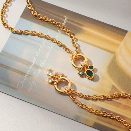 Colliers pendentifs pour femmes en acier inoxydable, étanches, couleur or, avec zircon et étoile simple en forme de cercle 2