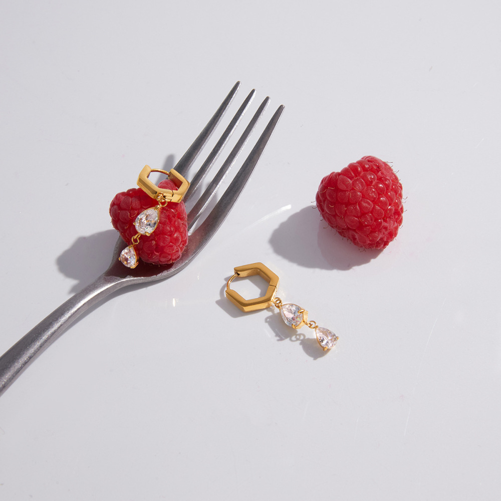 Boucles D'Oreilles Pendantes Pour Femmes, En Acier Inoxydable Étanche, Couleur Or, Avec Zircon. Image3