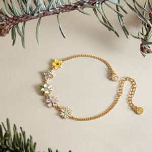Bracelet À Breloques Pour Femme, Collection Romantique Sweet Flower, En Acier Inoxydable Étanche, Couleur Or h5 Image4