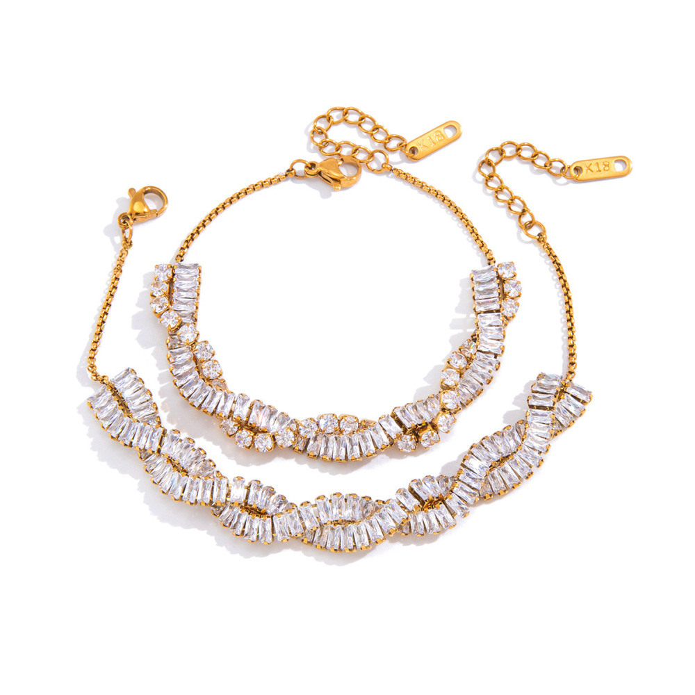 Bracelet Chaîne Femme Luxueux En Acier Inoxydable Torsadé, Étanche, Couleur Or, Orné De Zircon. Image5