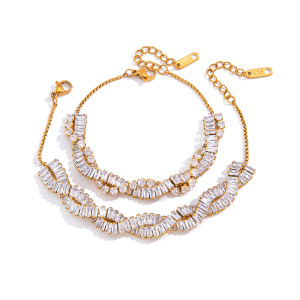 Bracelet Chaîne Femme Luxueux En Acier Inoxydable Torsadé, Étanche, Couleur Or, Orné De Zircon. h5 Image5