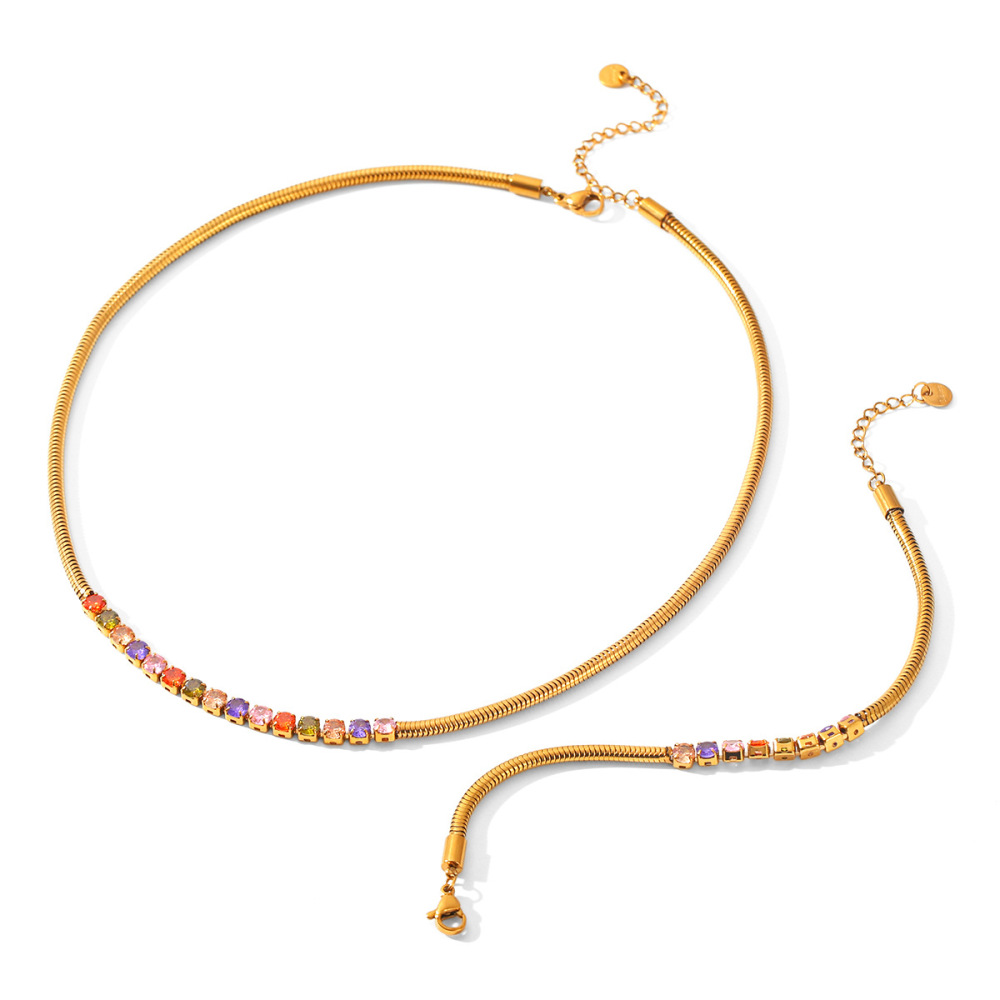 Colliers À Maillons Simples Pour Femmes, En Acier Inoxydable, Étanches, Couleur Or, Avec Zircon. Image5