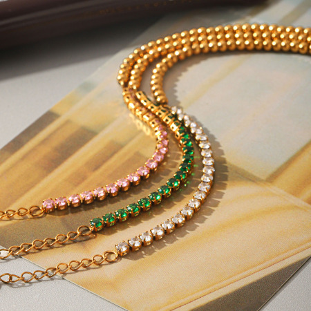 Bracelet chaîne pour femme Simple Series Daily Beads en acier inoxydable étanche couleur or avec zircon. 2