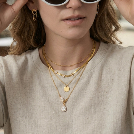 Colliers pendentifs pour femmes en acier inoxydable, étanches, couleur or, avec zircon et motif goutte simple 2