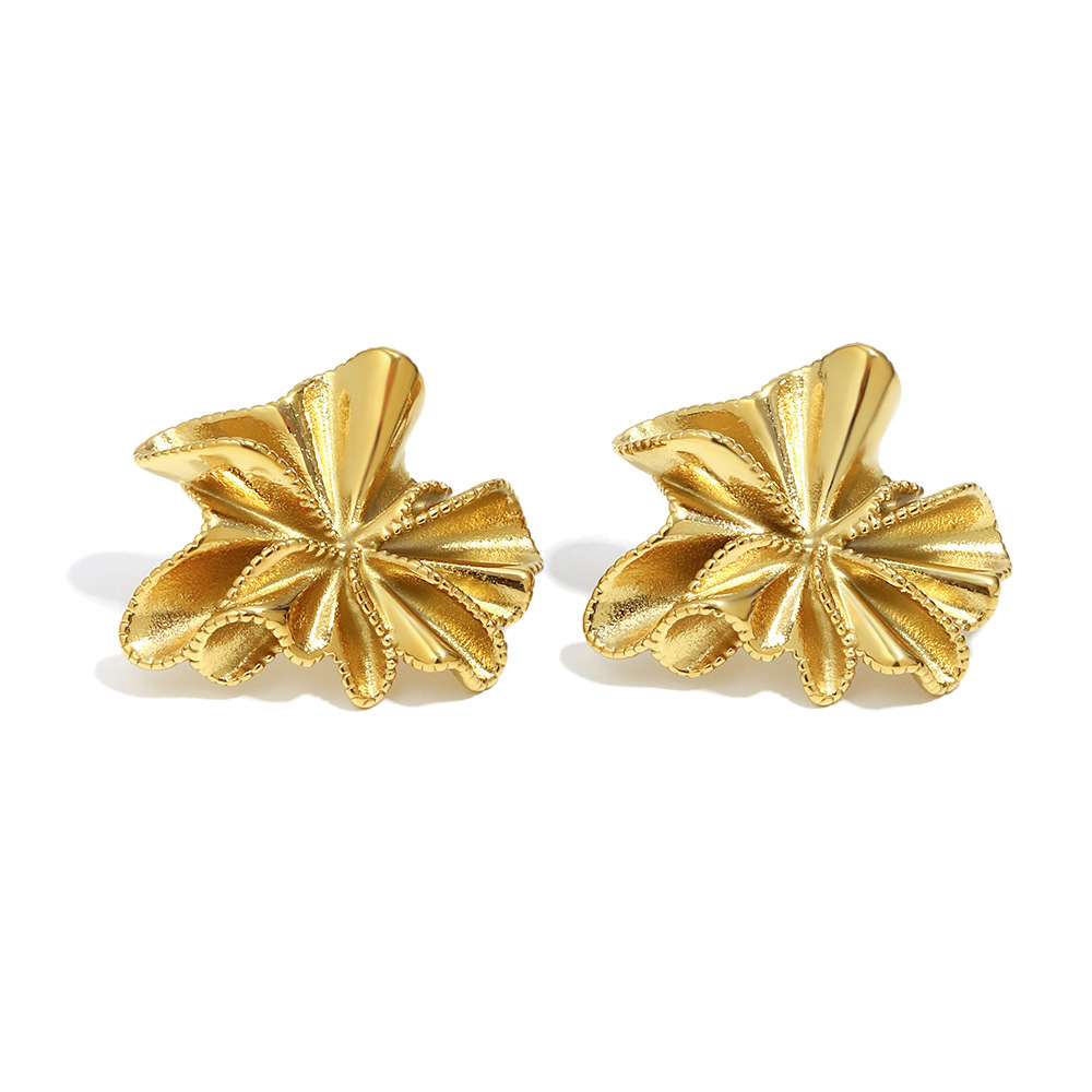 Boucles D'Oreilles Puces Rétro À Fleurs En Acier Inoxydable Étanche Couleur Or Pour Femmes