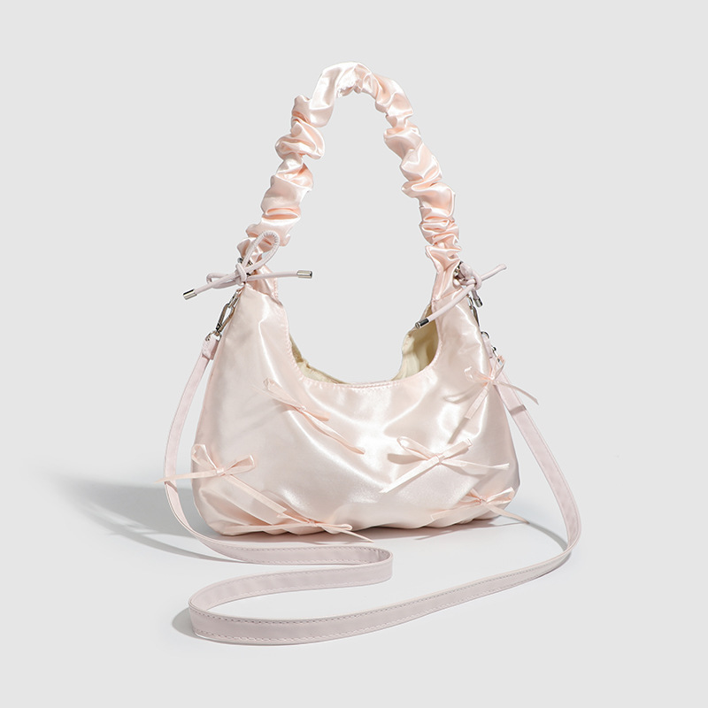 Sacoche De Bras Femme Style Décontracté Avec Nœud Froncé, Couleur Unie Image3
