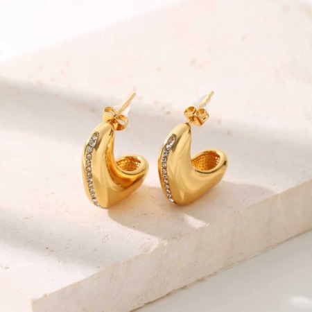 Boucles d'oreilles puces simples en acier inoxydable étanche couleur or avec strass pour femmes 2