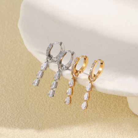 Boucles d'oreilles pendantes pour femmes, en acier inoxydable étanche, couleur or, avec zircon.