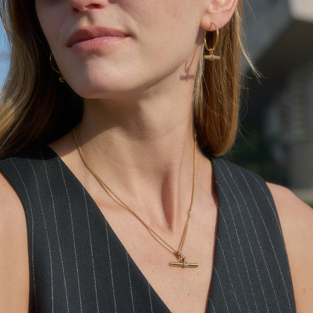 Ensembles de colliers pour femmes en acier inoxydable en forme de T, étanches, couleur or et zircon. 2