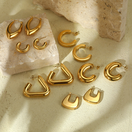 Boucles d'oreilles pendantes pour femme, style triangle/rectangle, en acier inoxydable étanche, couleur or.