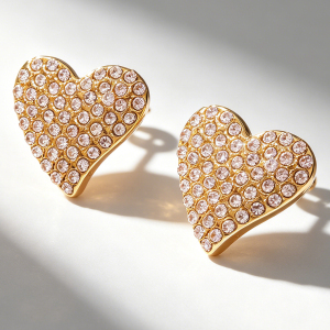 Boucles D'Oreilles Puces Pour Femmes, En Acier Inoxydable Doré, Ornées De Strass Et En Forme De Cœur, De Luxe. h5 Image6