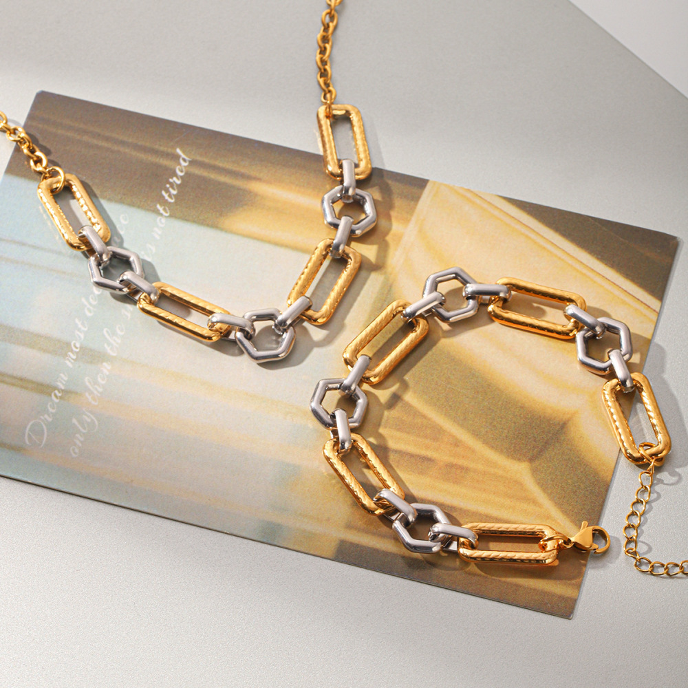 Colliers À Maillons Pour Femmes, Collection Simple Series Daily Chain, En Acier Inoxydable Étanche, Couleur Or Image4