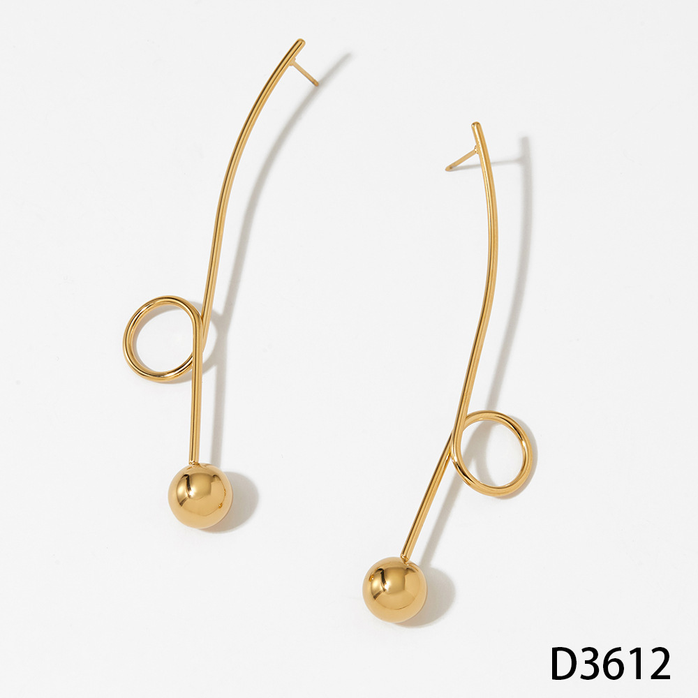 Boucles D'Oreilles Pendantes Pour Femmes, En Acier Inoxydable, Étanches, Couleur Or, Avec Lignes Circulaires Simples 