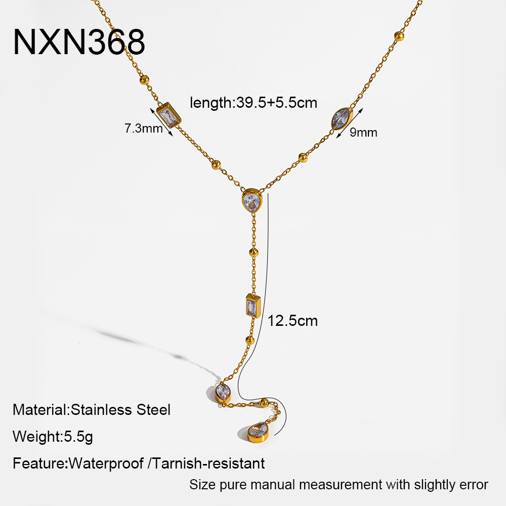 Collier Pendentif Femme En Acier Inoxydable Doré, Forme Géométrique, Chaîne Goutte Classique, Zircon, Étanche