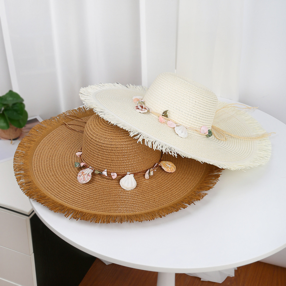 Chapeaux De Paille Pour Femmes, Style Océanique, Couleur Unie, Collection Simple Series Vacation, En Raphia Tissé. Image2