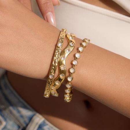 Bracelets pour femmes en acier inoxydable de luxe, étanches et couleur or, ornés de zircon.