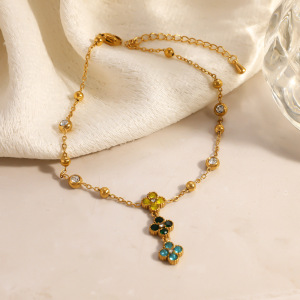 Bracelet De Cheville Élégant En Acier Inoxydable Imperméable Couleur Or Avec Motif Floral Et Zircon h5 Image3