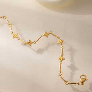 Chaîne De Main Élégante Pour Femme, En Acier Inoxydable, Étanche, Couleur Or, Ornée D'Un Zircon Et D'Une Fleur. h5 Image4