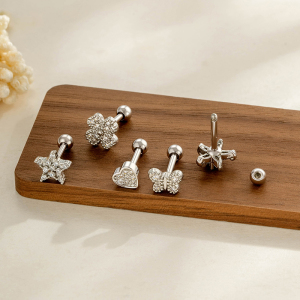 Boucles D'Oreilles Piercing Pour Femme, Collection Simple, Motif Fleur, Cœur, Étoile Et Papillon, En Cuivre Et Zircon. h5 Image3